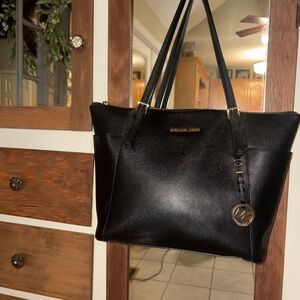 Michael Kors Black Tote Bag with Gold Accents